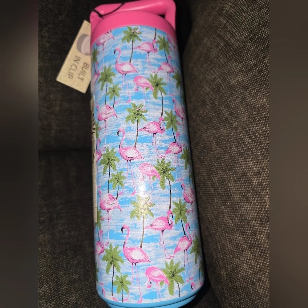 Flamingo Clip Lid Water Bottle - Pink and Blue